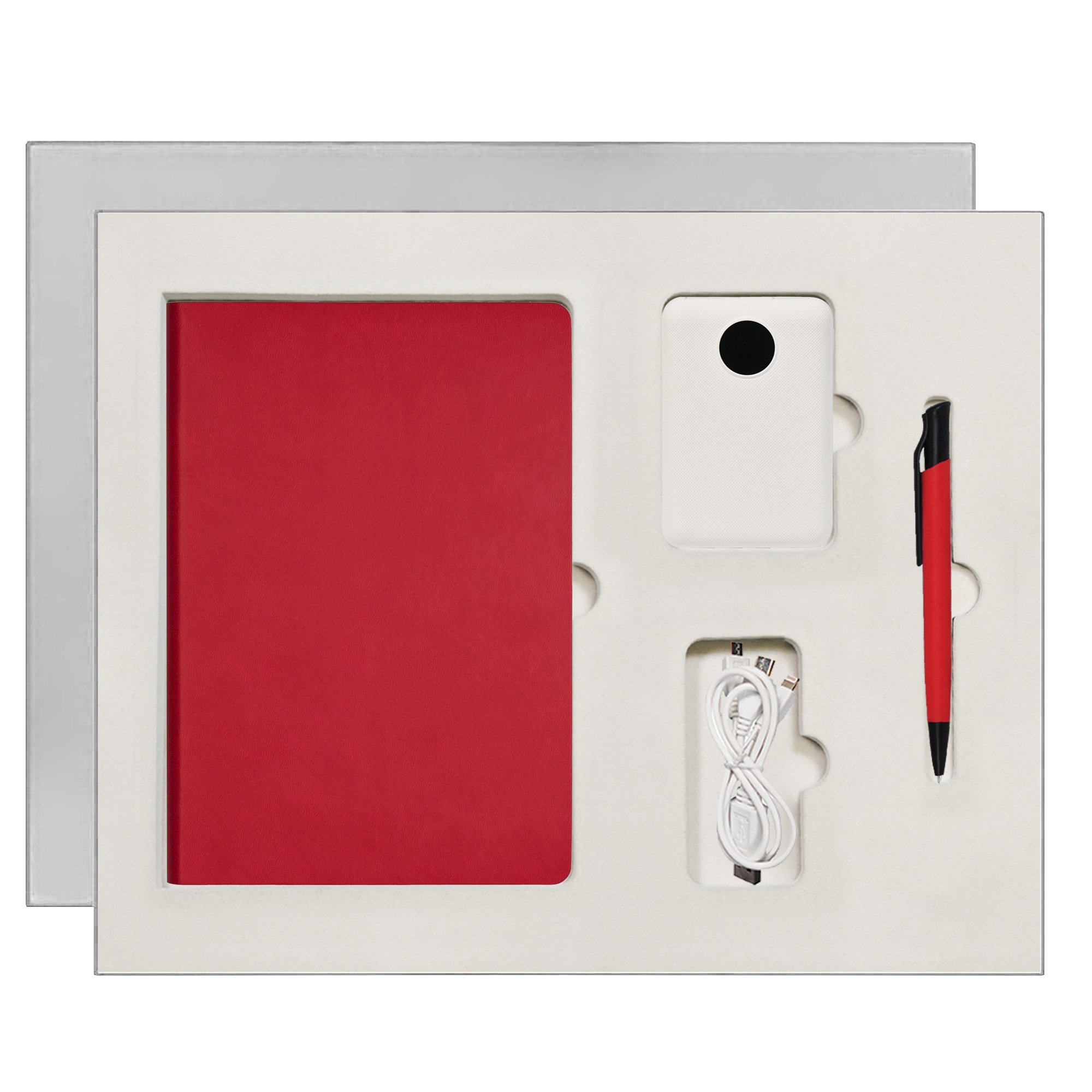Подарочный набор Portobello/ Latte красно-белый (Ежедневник недат А5 Ручка Power Bank)