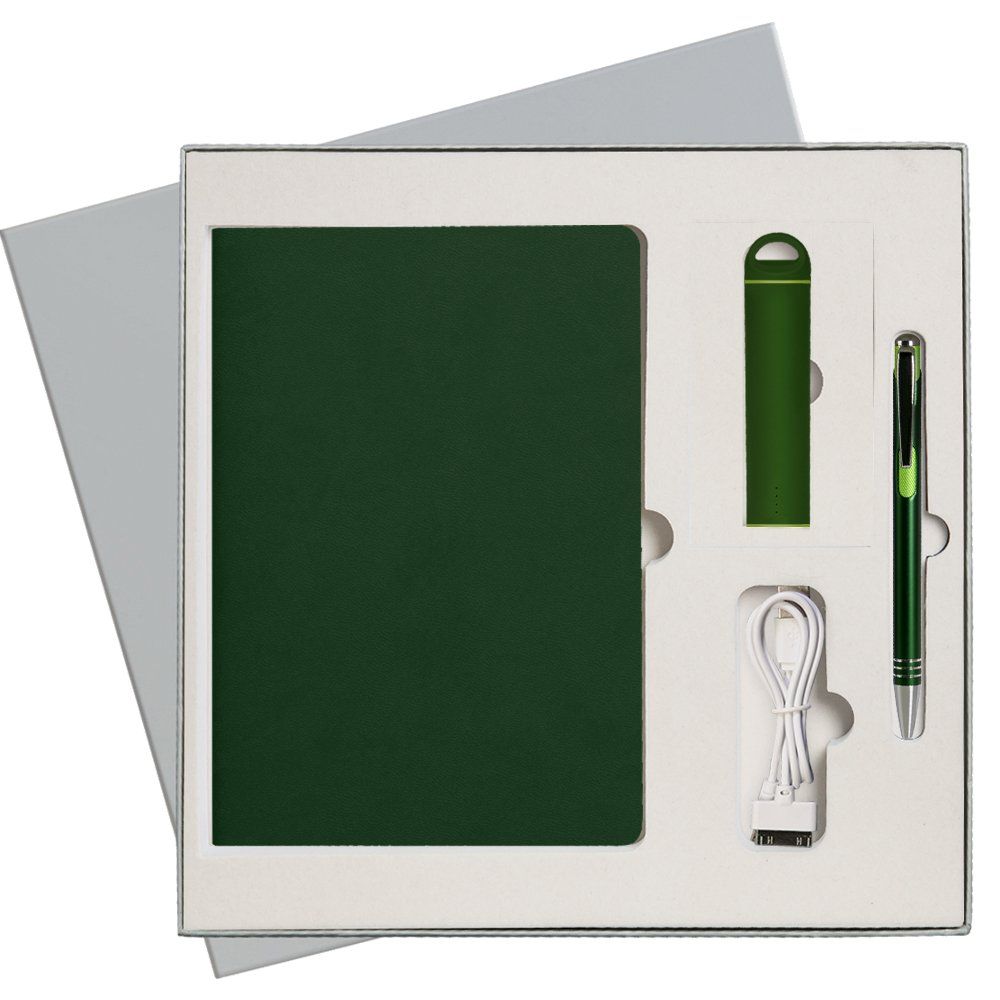 Подарочный набор Portobello/Latte зеленый-2 (Ежедневник недат А5 Ручка Power Bank)