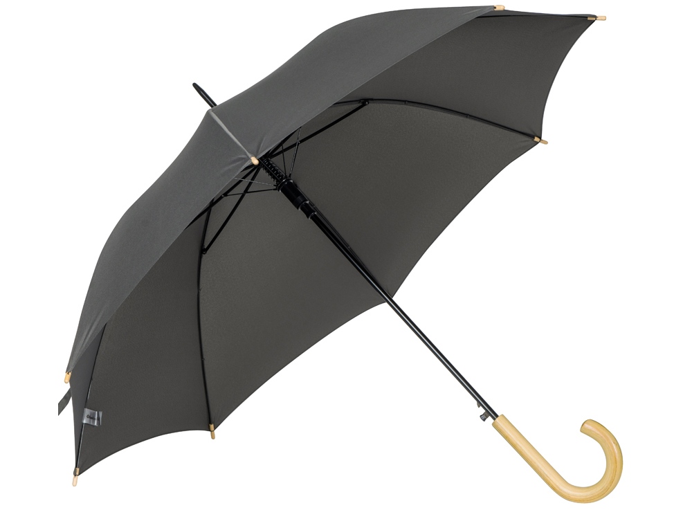 Зонт-трость Okobrella с деревянной ручкой и куполом из переработанного пластика