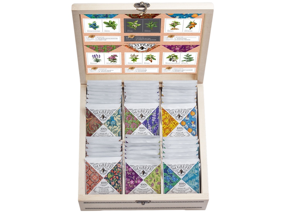 Подарочный набор с пакетированным чаем в деревянной шкатулке без лого 