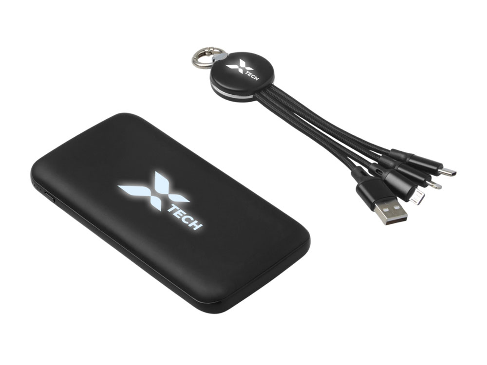 Набор из внешнего аккумулятора и универсального кабеля с подсветкой лого Reserve LED, 10000mAh