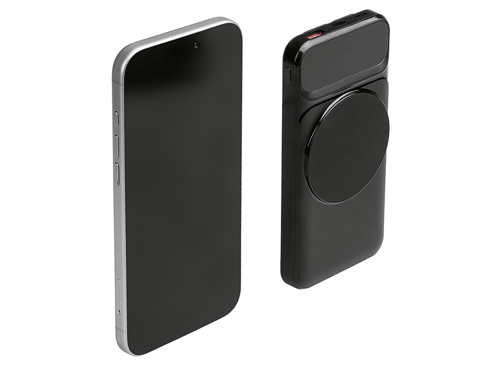 Магнитный беспроводной внешний аккумулятор со встроенными кабелями Мэни, 10000 мАч