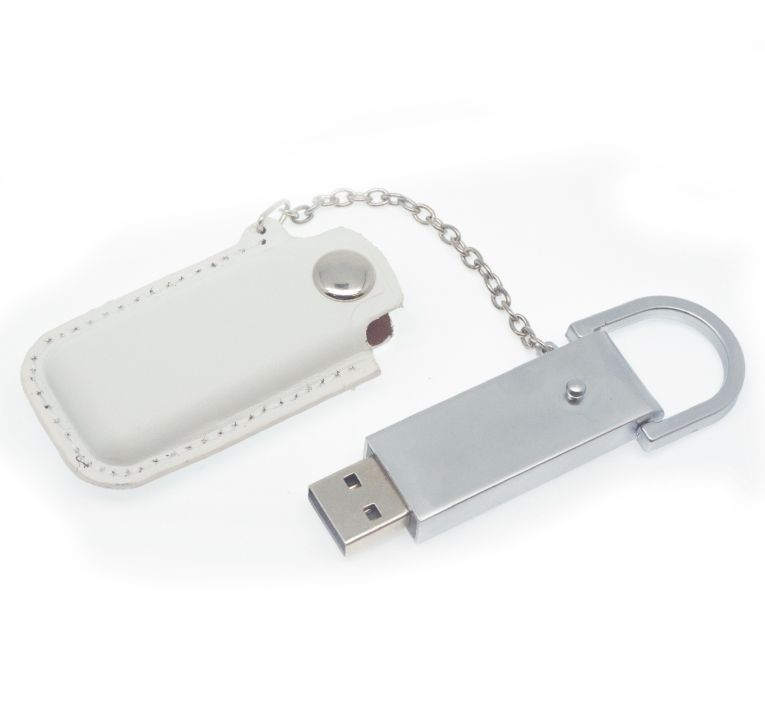 Флеш накопитель USB 2.0 Palermo в кожаном чехле, металл, белый/серебристый, 8 Gb